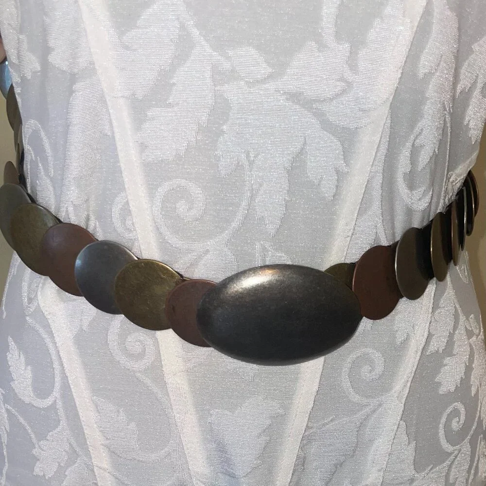 Vintage-Inspired Stretch Disc Belt Mixed Metal-tone Elastic Statement Belt